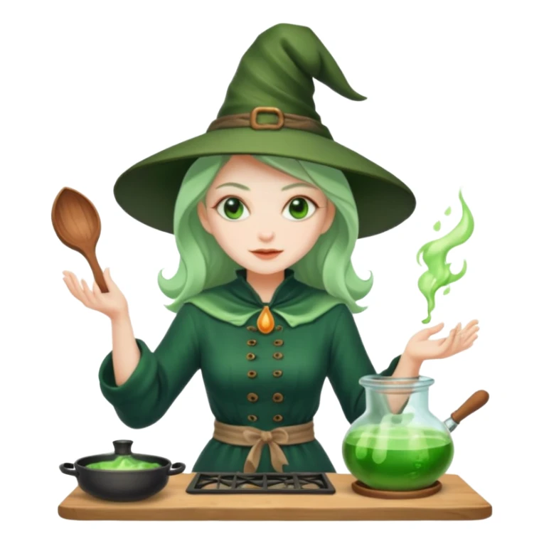 green witch cooking potion sticker