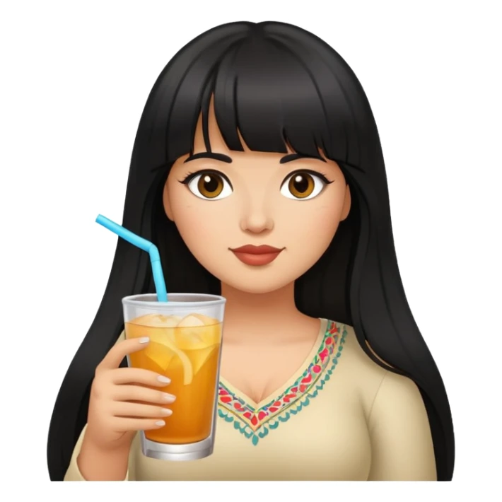 Latina girl with bangs black long hair plus size with drink sticker
