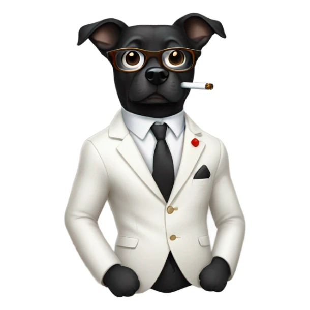 Black Dog wearing white blazer and glasses. He is smoking sticker