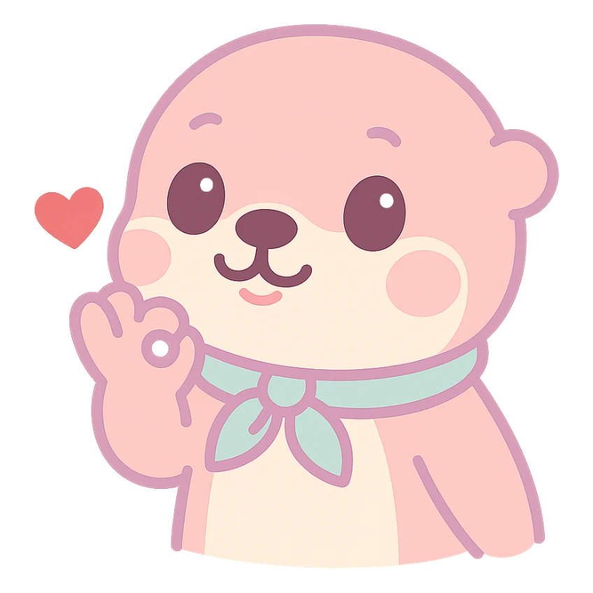 Make the background transparent and add a small red heart coming out from the otter's hand as it does the chef's kiss, keep the kawaii style. sticker