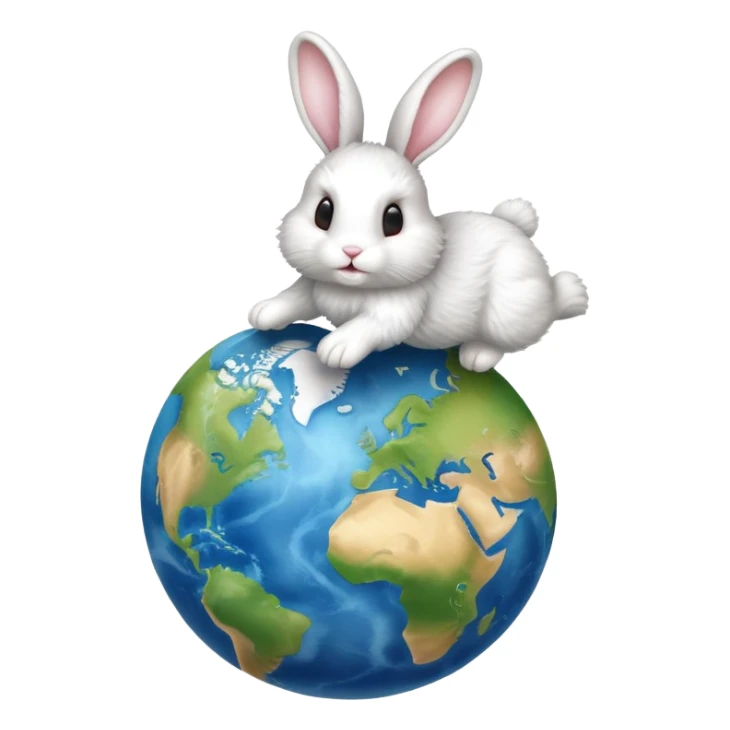 Bunny running on top of a globe of the earth sticker