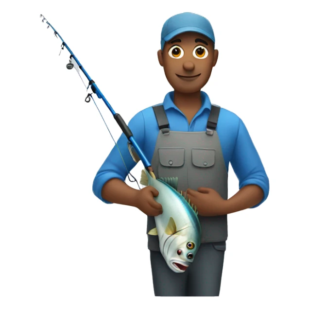 man holding blue fishing rod and tuna sticker