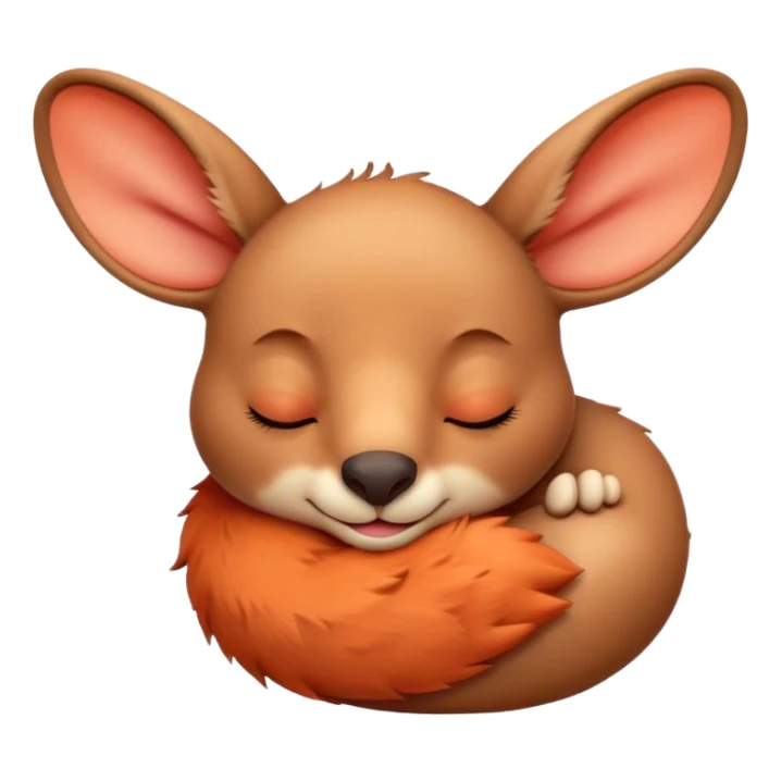 Meme-Worthy Cute Sleeping Kangaroo Portrait Emoji, Head resting peacefully with a contented smile, showcasing a robust build and a luxuriously soft red-orange fur, eyes shut in a serene, restful nap, Simplified yet hilariously adorable features, highly detailed, glowing with a soft, drowsy light, high shine, relaxed and utterly lovable, stylized with an air of playful laziness, bright and heartwarming, soft glowing outline, capturing the essence of a comically sleepy kangaroo, so meme‐worthy it feels like it could instantly become the next viral sensation of adorable slumber! sticker