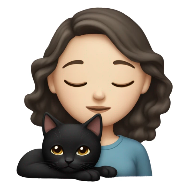 White girl dark brown hair sleeping with black kitty sticker