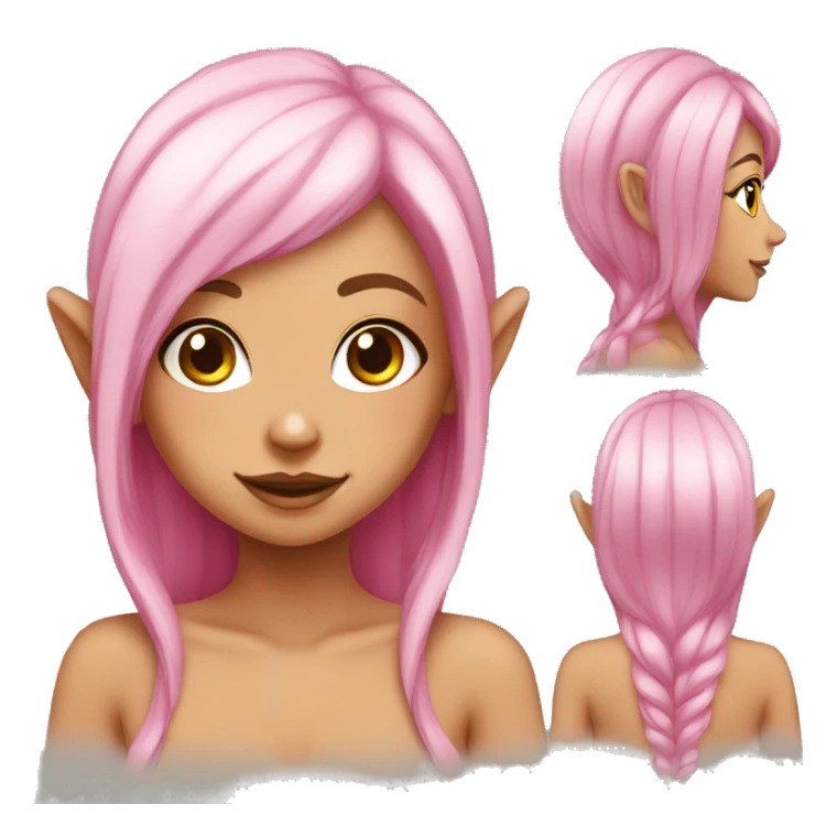 tan skinned elf girl with pink hair and white eyeshadow sticker