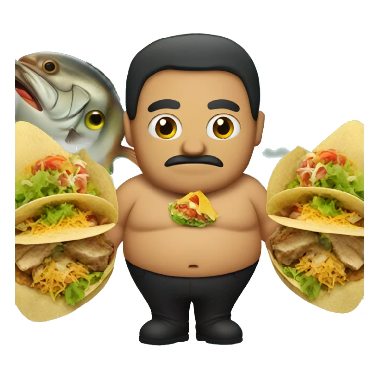 fat mexican with tacos with a fish in the background sticker