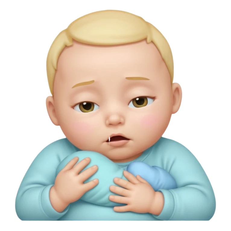 Cute 3D baby emoji, rubbing eyes, sleepy expression, chubby infant, short fine baby hair, soft pastel colors, clean white background  sticker