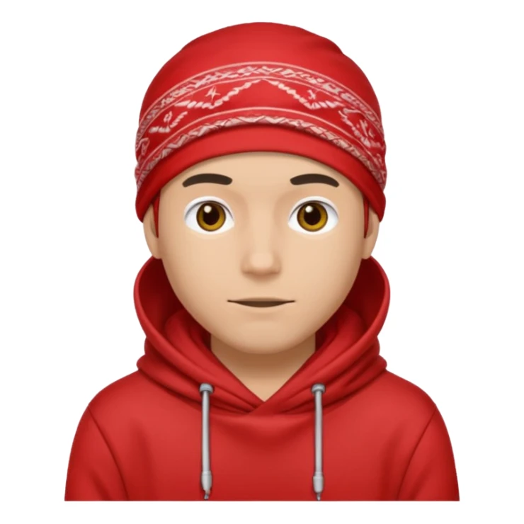 Man wearing a red hoodie and bandana sticker