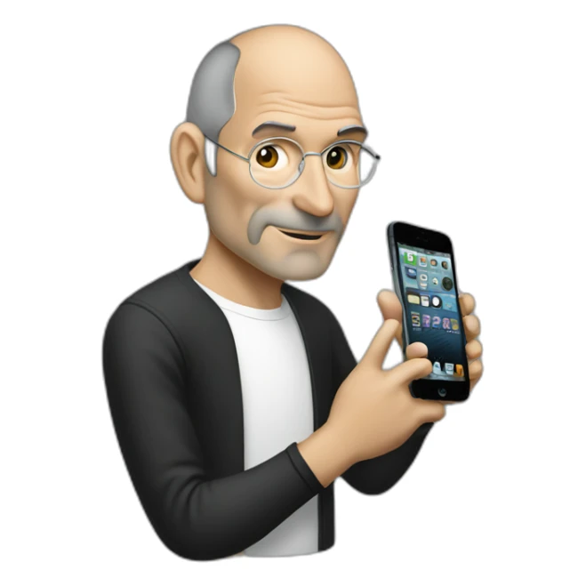 Steve Jobs holding iPhone 15 sticker