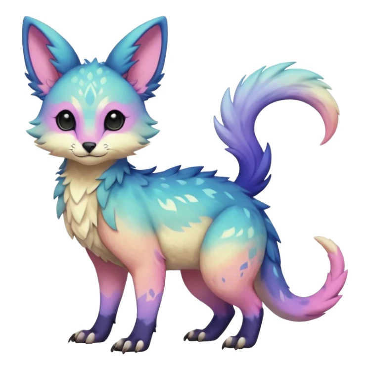 Feral Rare realistic edgy pretty beautiful handsome gorgeous pastel-gradient aesthetic colorful vibrant Vernid-Trico-species-Fakemon-creature by LiLaiRa, random markings, tufted ears, full body sticker