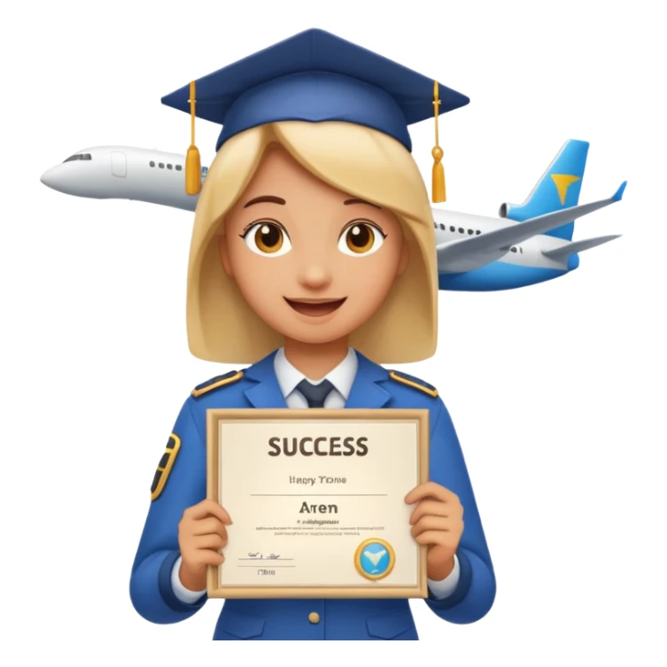 emoji student happy holding certificate IELTS 7.0, success, airplane, white background sticker