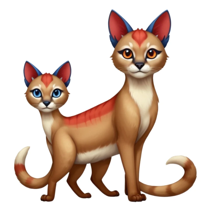 White and blue and red Asian painted anime-styled big-eyed shiny glorious divine marked exotic cool beautiful realistic caracal-civet-sergal-oncilla-animal-Fakémon-hybrid-fursona (full body) sticker