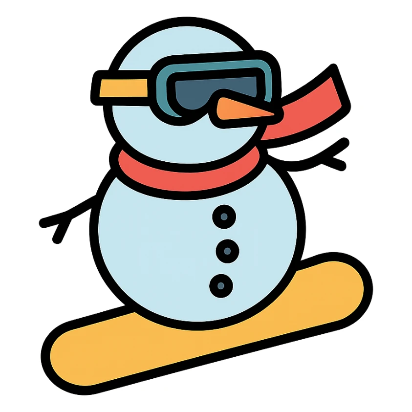 color outline icon style snowman with goggles snowboarding sticker