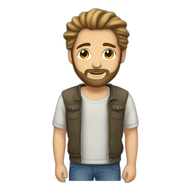 man with man bun and beard with t shirt sticker