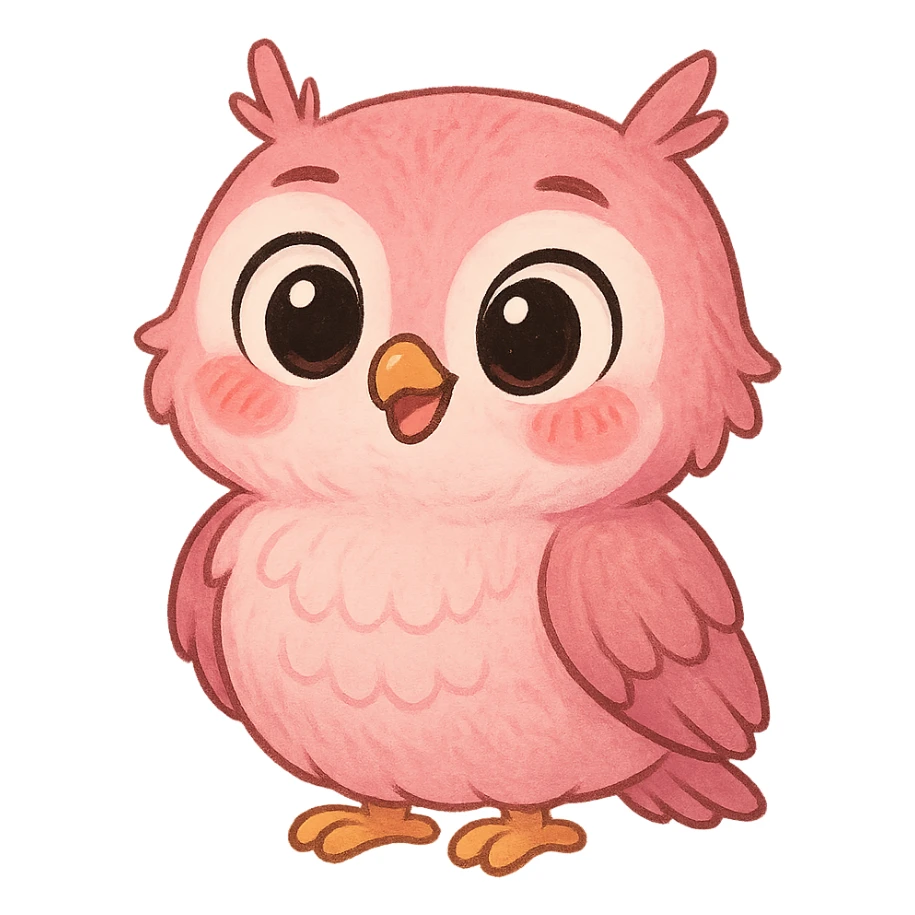 a cute pink owl, original design, big eyes, blushing cheeks, joyful sticker