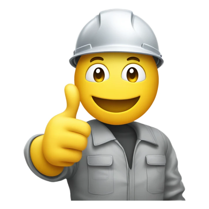 smiley in a construction helmet with thumbs up, wearing a grey boiler suit sticker