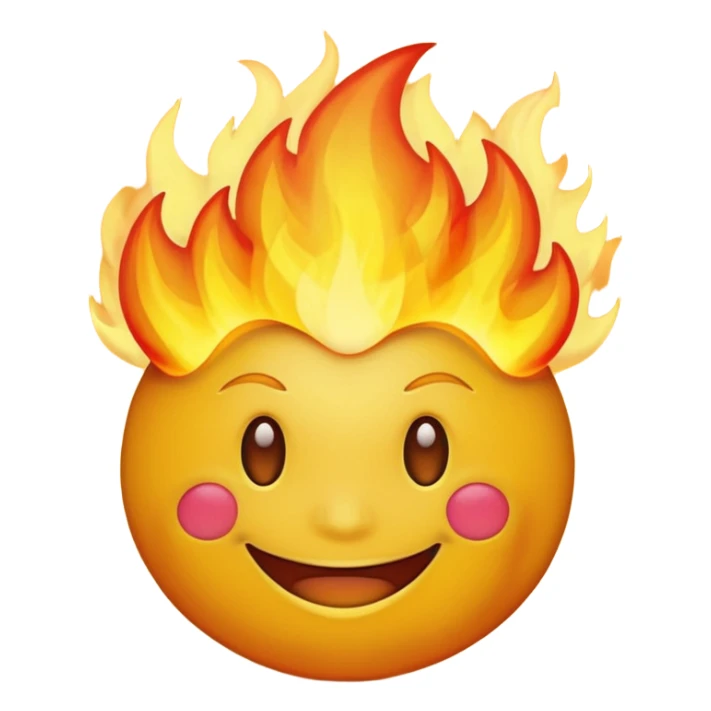Do a very happy emoji with fire in its head sticker