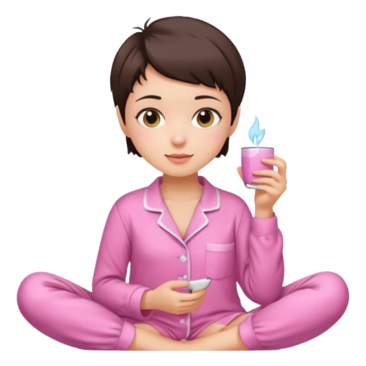 Brunette girl short pixie haircut Pink Pajama set  sticker