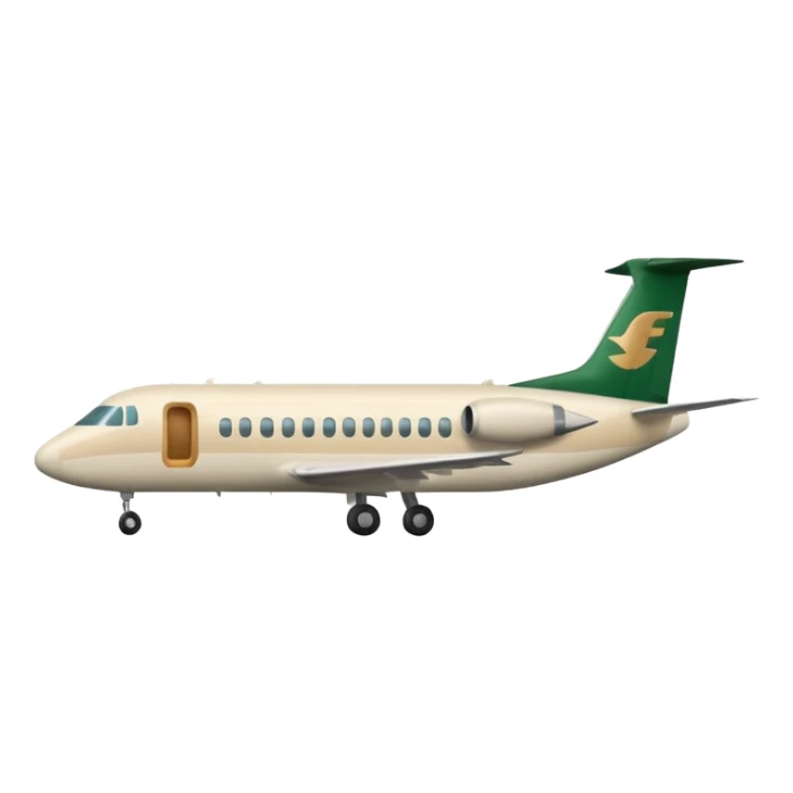 light beige airplane with dark green logo on fuselage, emoji style sticker
