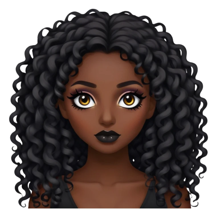 big plus size, dark skin, curly long hair, baddie,pretty, makeup, black eyeliner, long hair sticker