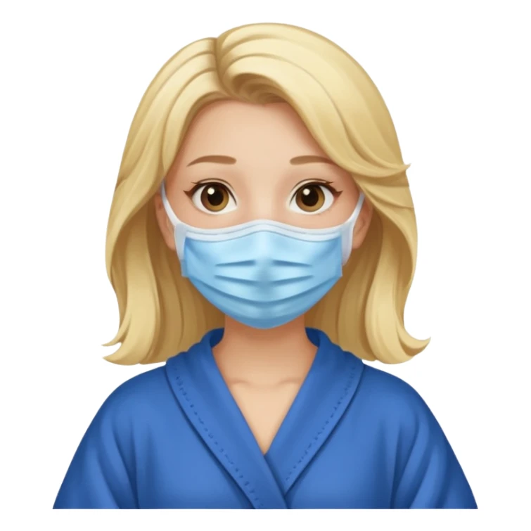 Blonde hair girl with face mask and a blue robe on sticker