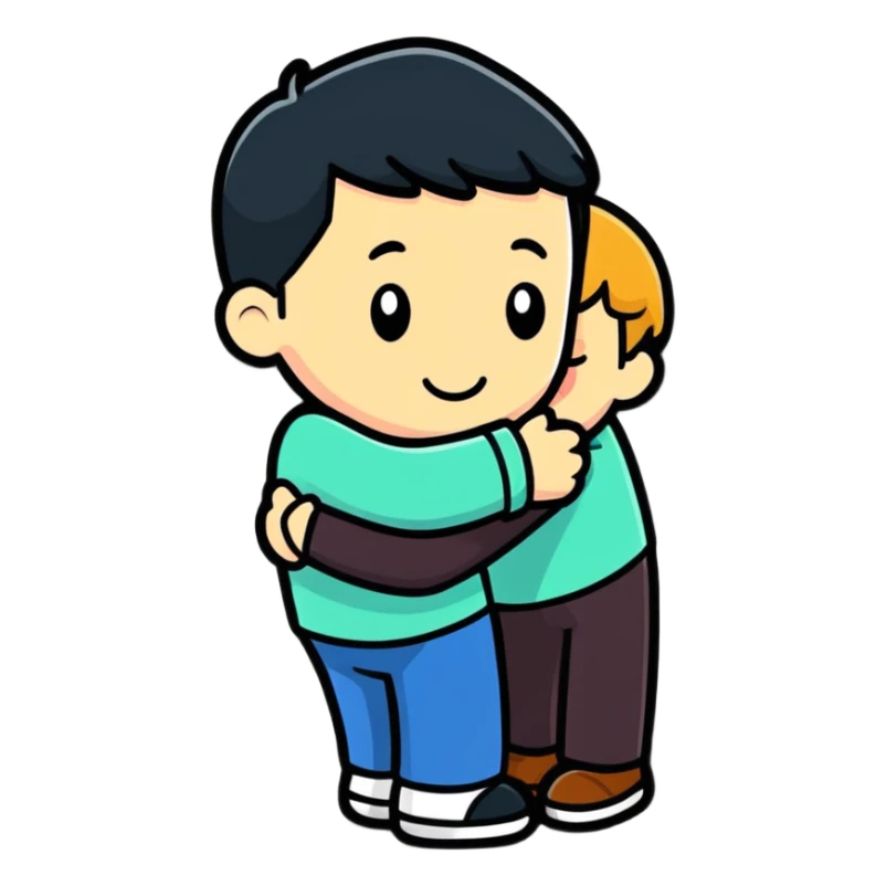 a person hugging someone named George, cartoonish sticker style sticker