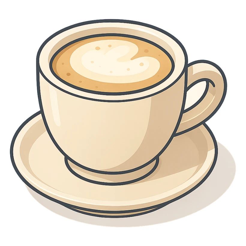 coffee mug with milk foam, 2D isometric style, soft rounded shapes, clean contours, pastel palette, detailed shadows and highlights, modern illustration, transparent background sticker