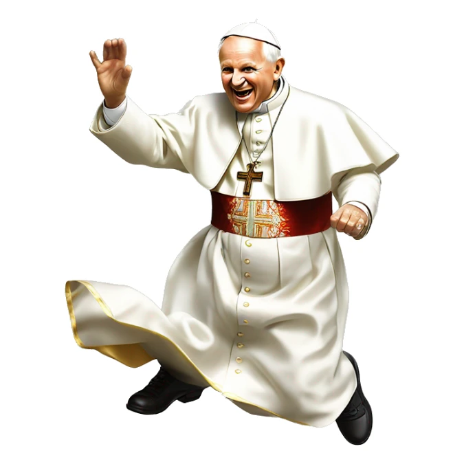 pope John Paul II jumping having text JP2GMD on his clothes sticker