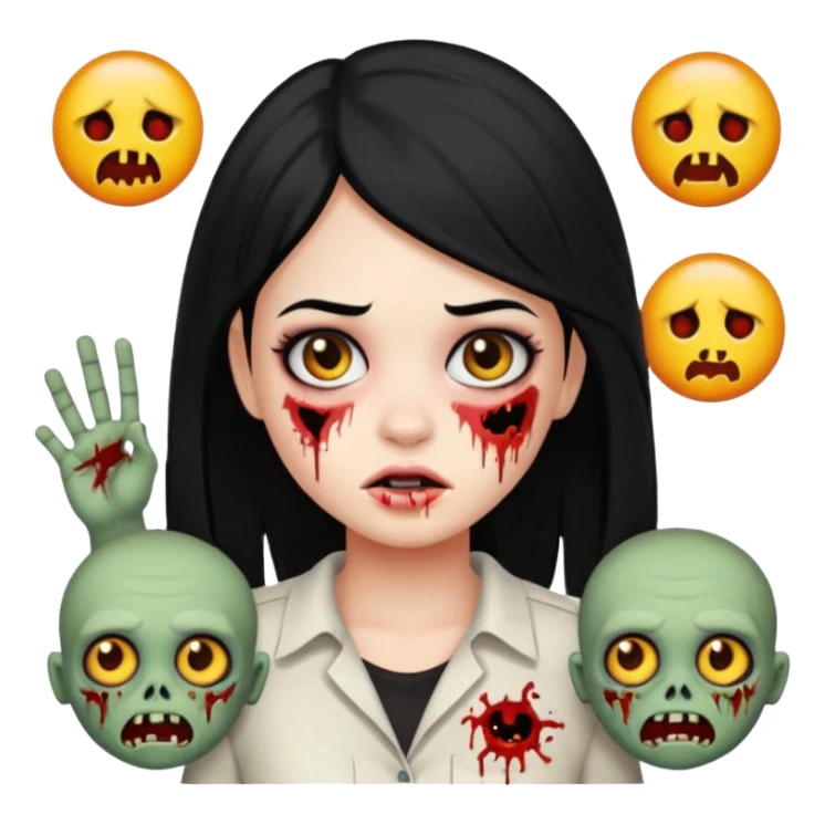 franjinha, zombie, emoji, menina, cabelo preto sticker