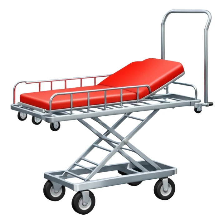 An open-back stretcher trolley being loaded into the ambulance bay.
 sticker