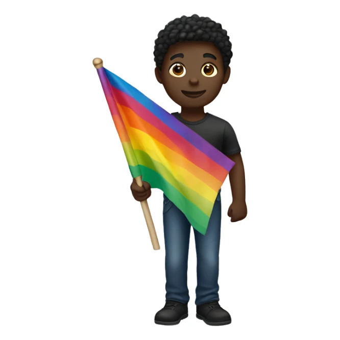 Dark skin colour person holding gay flag sticker