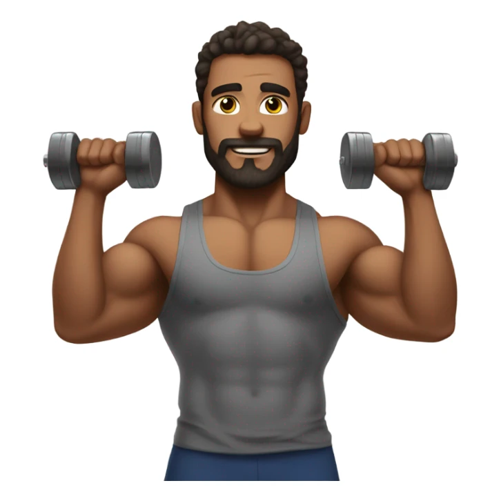 Create a hairychest muscle man with dumbbells in each hand sticker