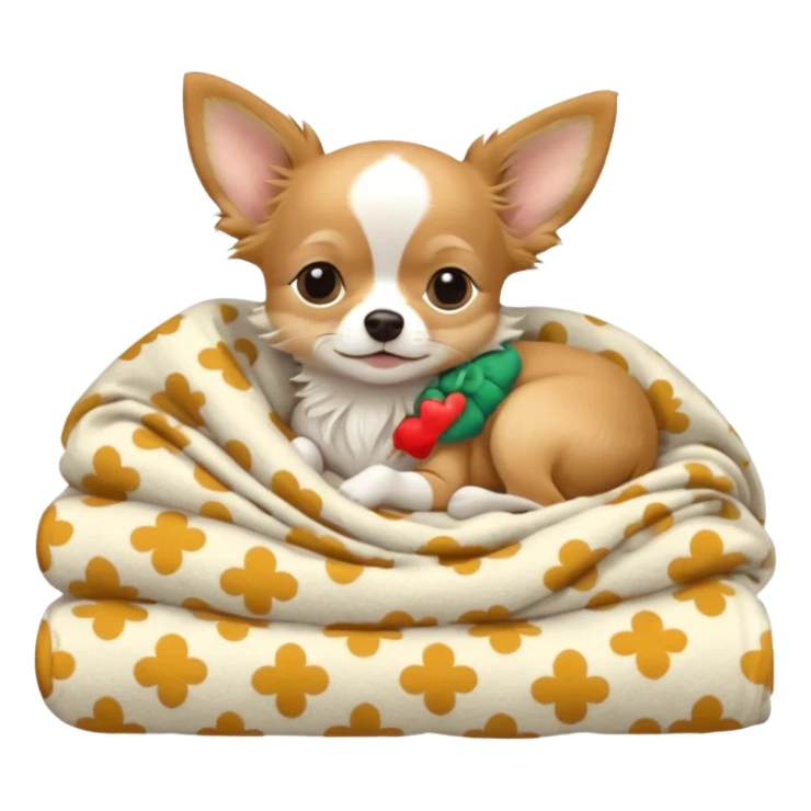 Long haired chihuahua, beige head, white chest and socks, sleeping cutely under blanket sticker