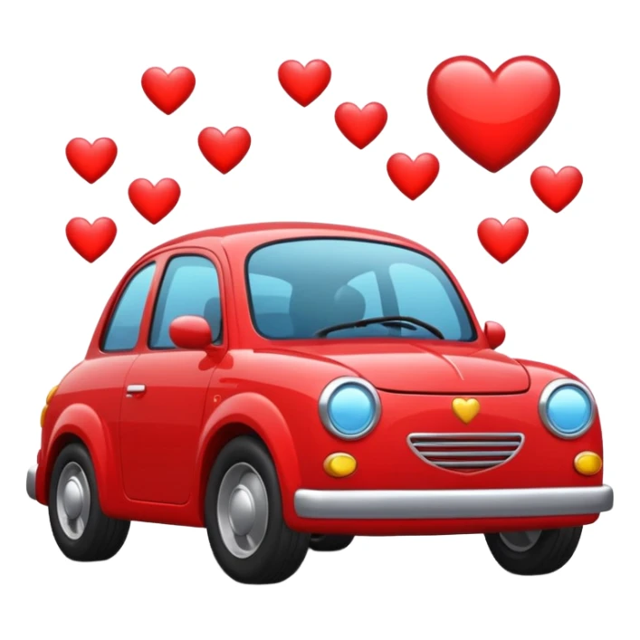 red car with hearts and vibration lines around it, apple style emoji sticker