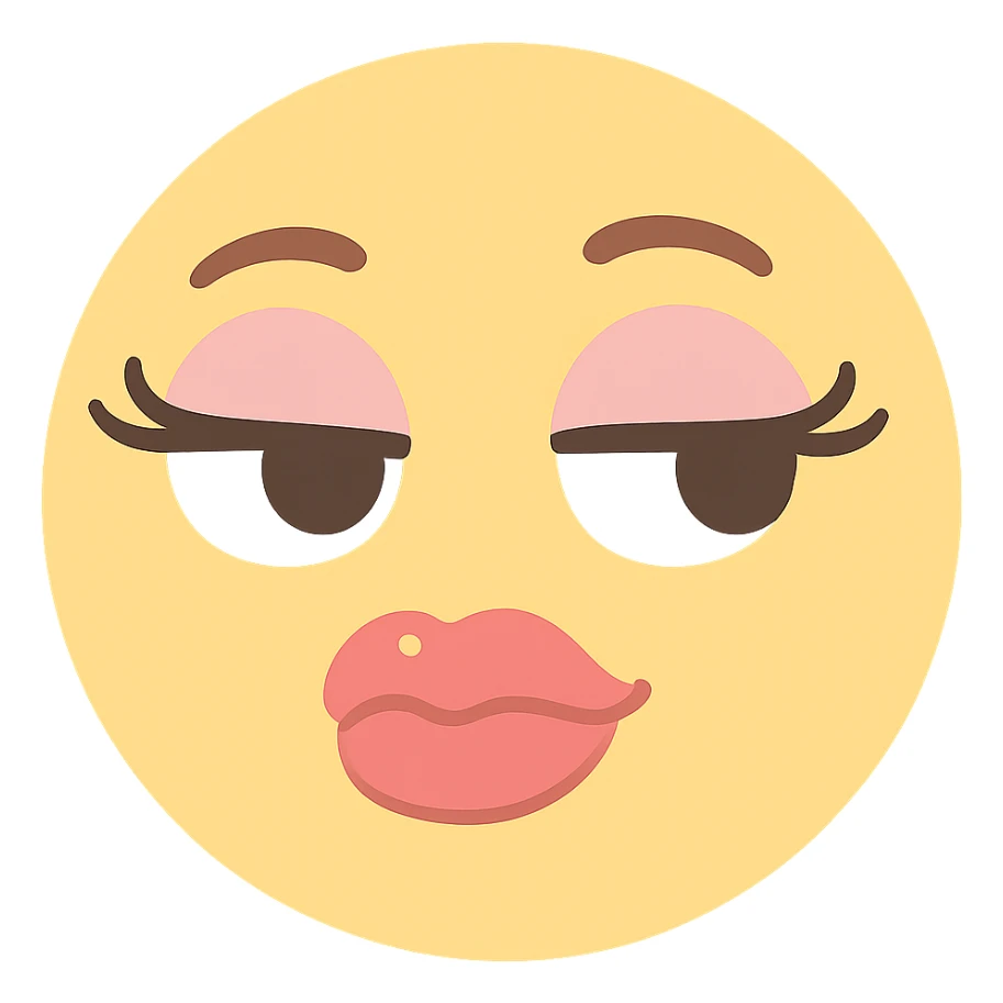 sassy yellow emoji face with long curled eyelashes, thick glossy lips, smirking expression, dramatic eyeshadow, side-eye look, bratty attitude, kawaii style sticker