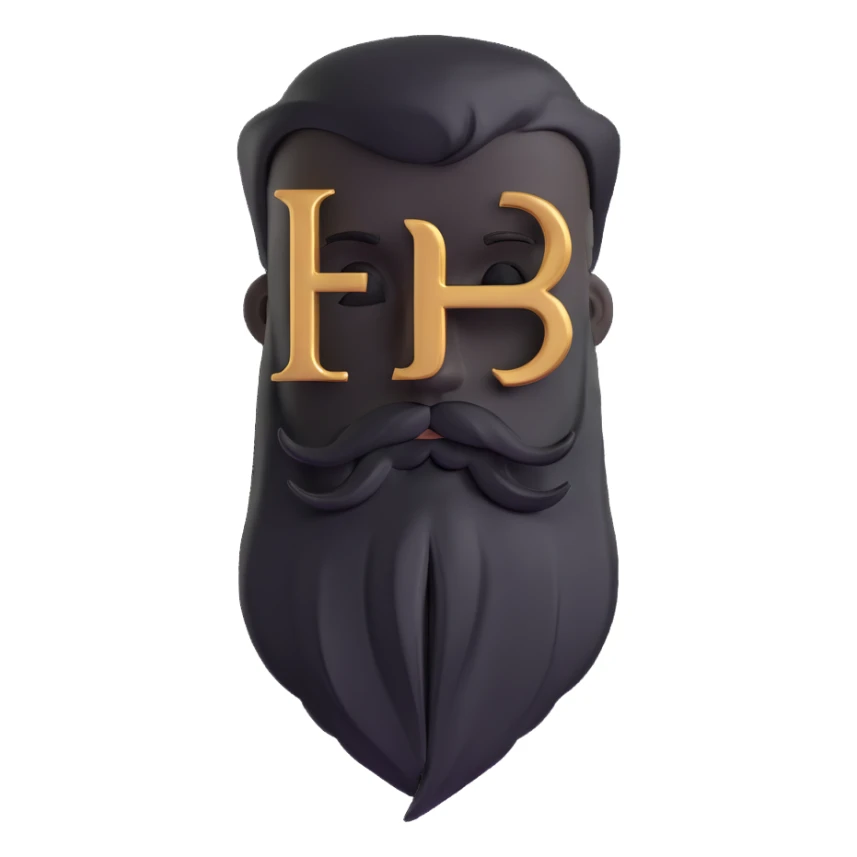 superhero emblem with stylized beard shape and letter B, metallic finish sticker