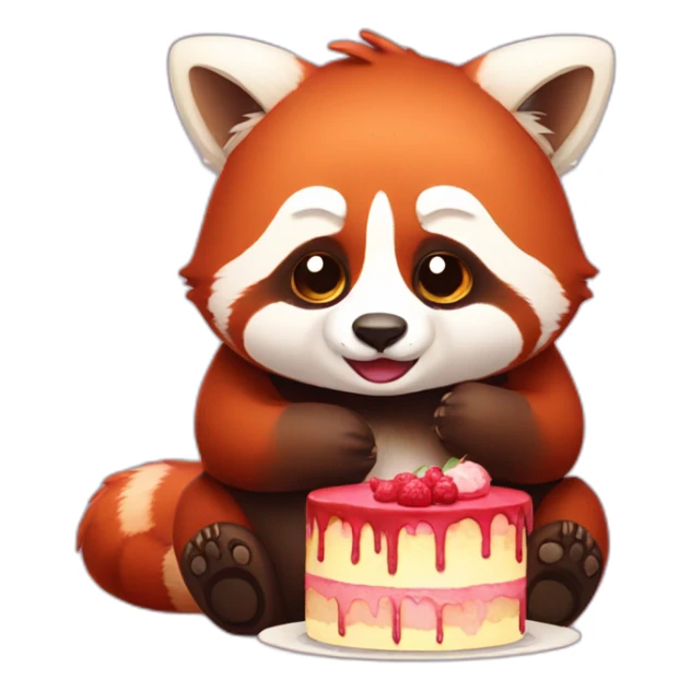 tired sad red panda sitting and eating cake sticker