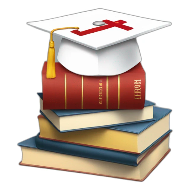 White Student cap with red medical cross On a stack of books sticker