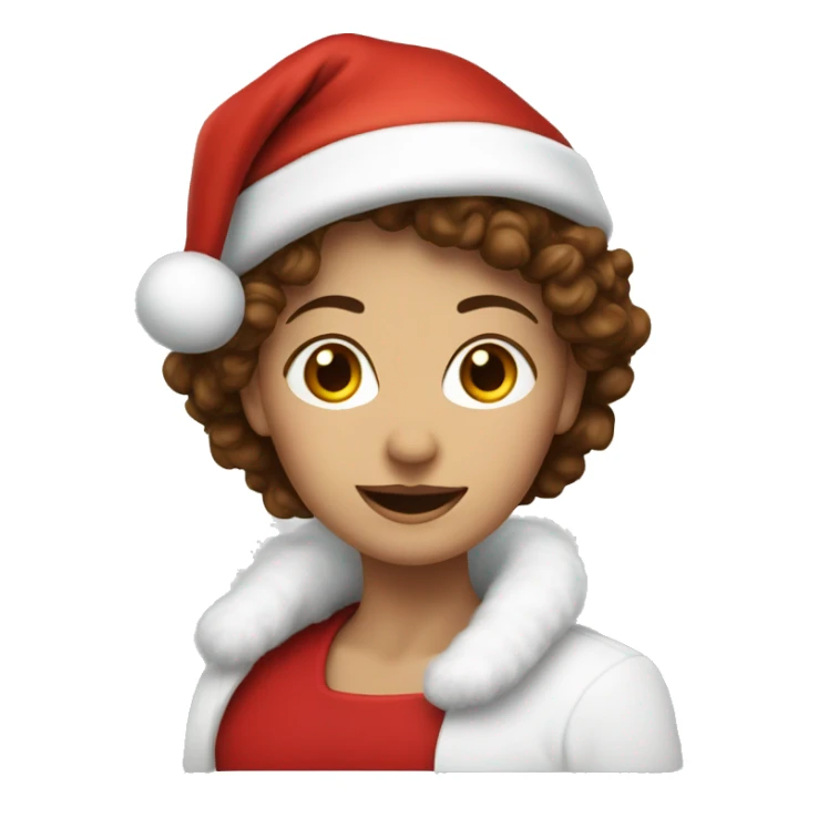 White lady with brown curly heat wearing Santa hat sticker