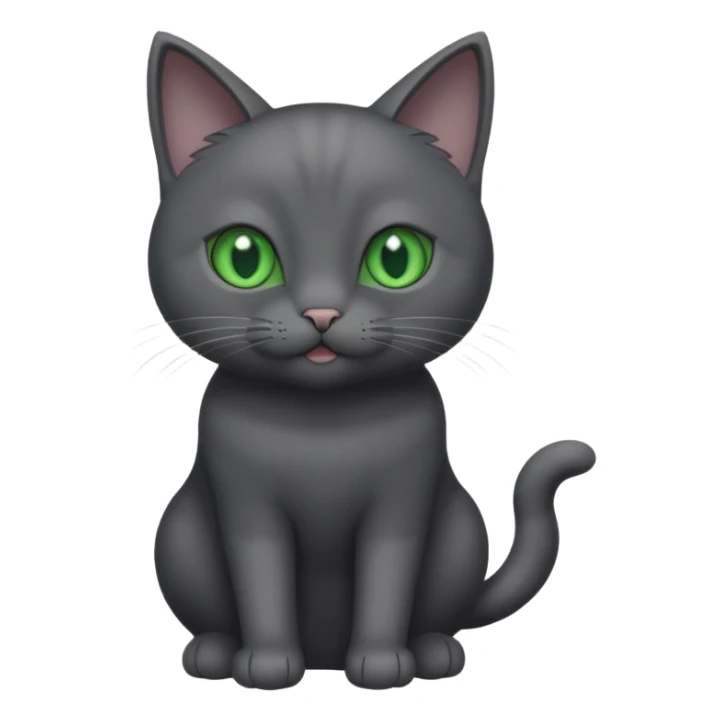 full body gorgeous solid dark grey cat with green eyes, white paws and white whiskers playing sticker