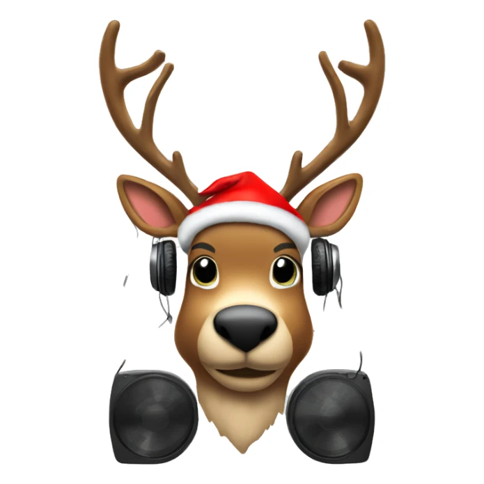 Raindeer with headphones with dj desk and Christmas lights sticker