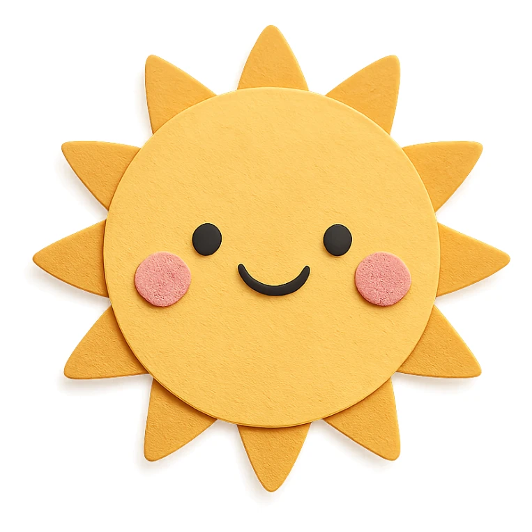 adorable pastel bright sun, smiling face, pink cheeks, no arms or legs, full body, kawaii paper craft style sticker