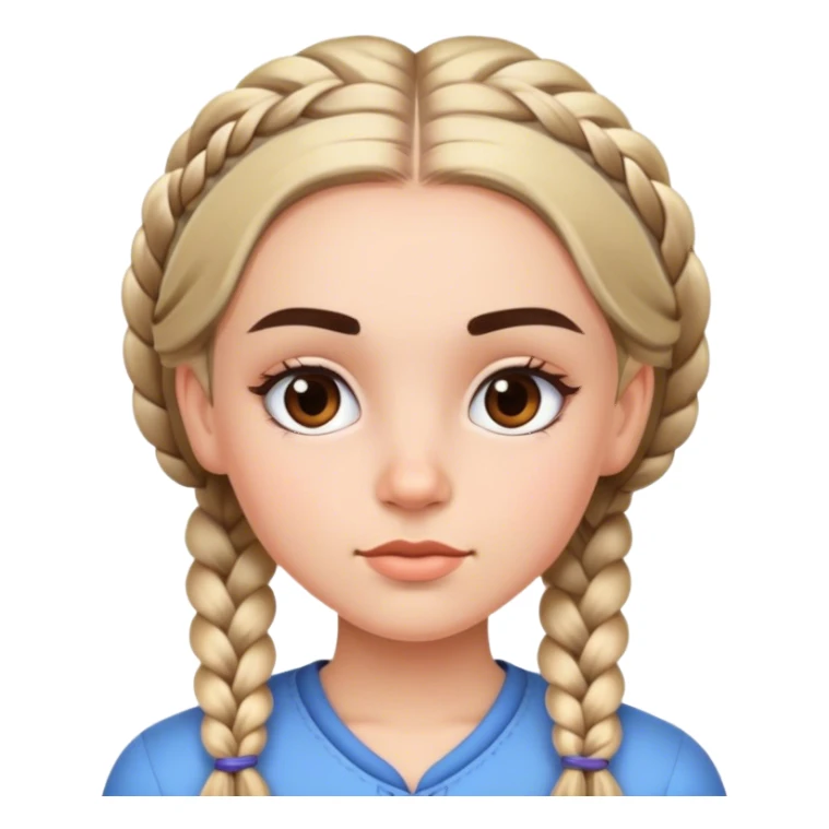 Girl with brows hair in two braids, thicker eyebrows sticker