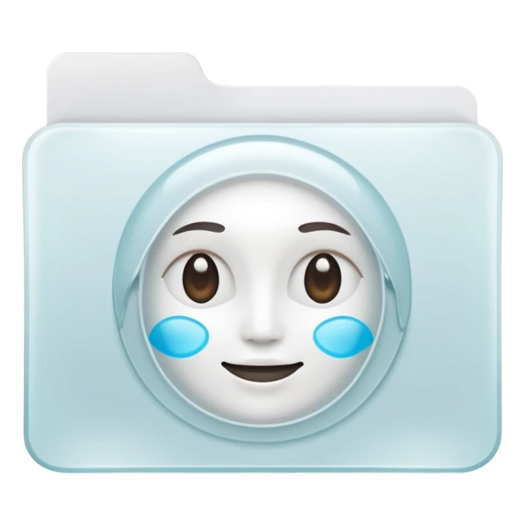 A simple icon of a transparent white plastic folder, minimal and clean, with rounded corners, subtle translucency, soft shading, and a small self-care, skincare, routine documents symbol on the front sticker