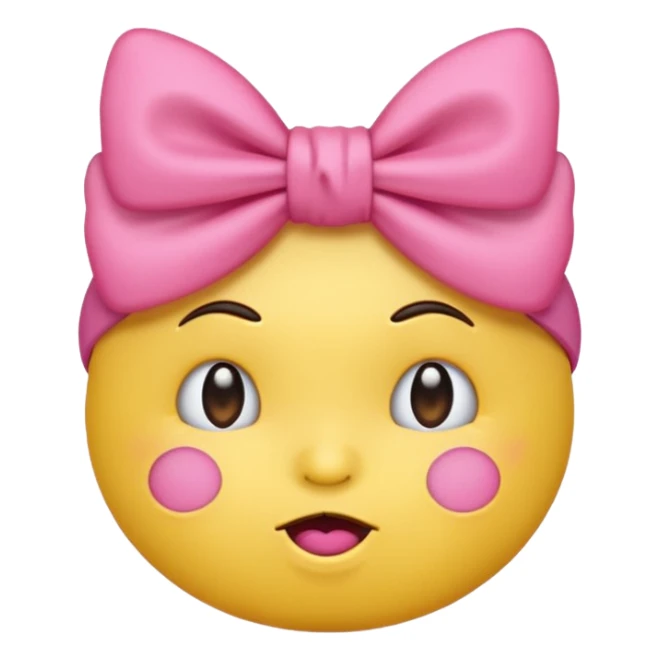 Pouting yellow face emoji with pink bow on head sticker
