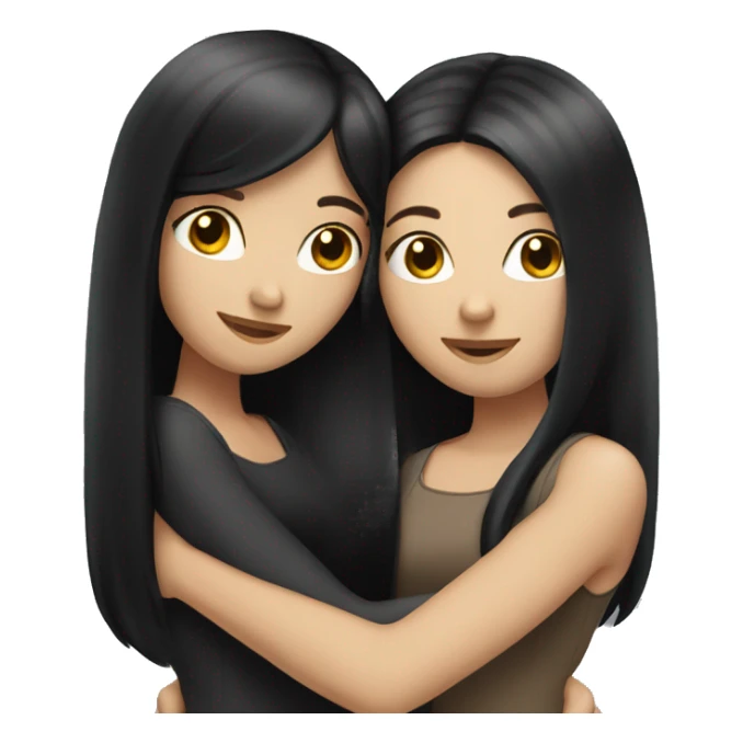 Two white girls with long black hair hugging. sticker