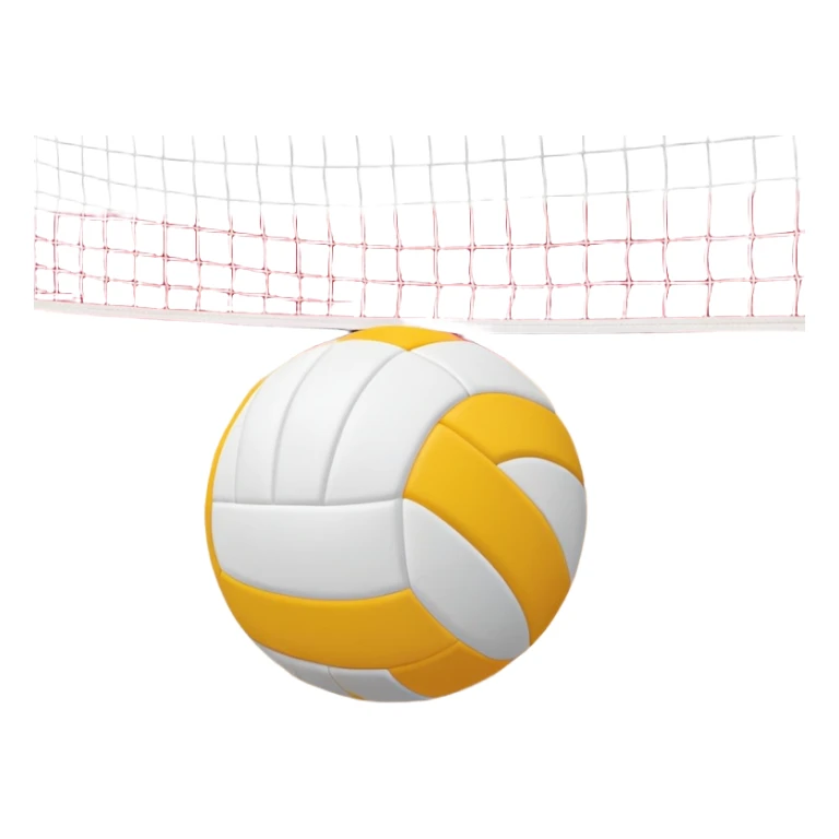 The background shows the stands filled with spectators, creating an energetic atmosphere of a volleyball match, with attention to detail on the equipment and the surrounding environment. A close-up of a volleyball on the court, with the net in focus and the court markings visible.  sticker
