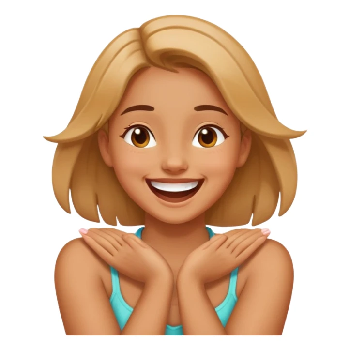 Girl with her arms and hands crossing her neck laughing  sticker