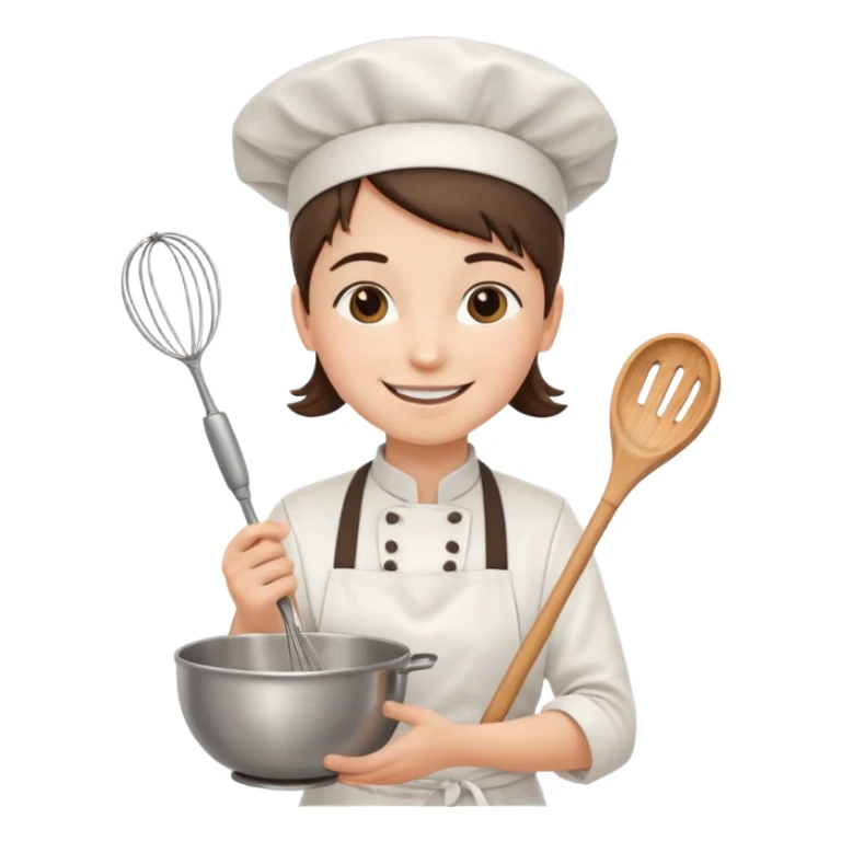 Young Pastry Chef – smiling, holding whisk and mixing bowl. sticker