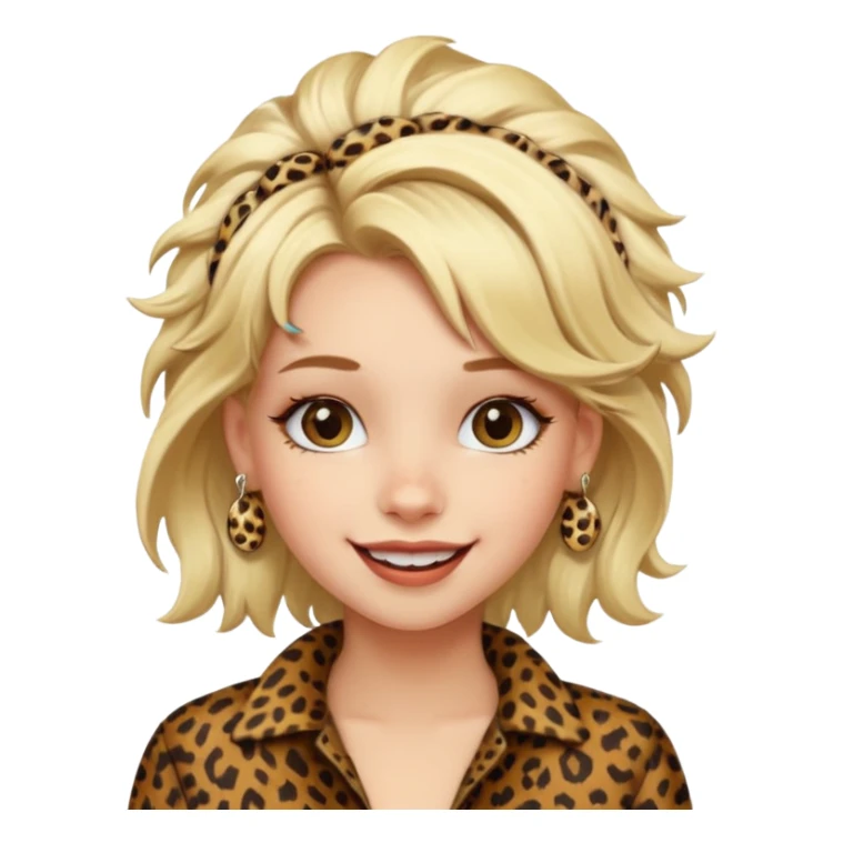 Une fille blonde et joyeuse. Elle porte une coiffure rock et originale avec des barrettes léopard et motif peau de vache. sticker